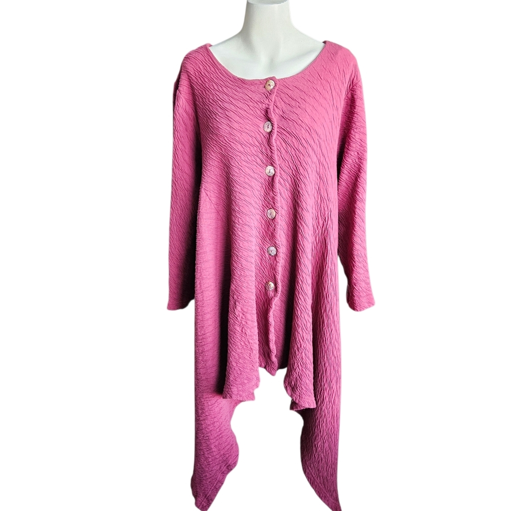 BRYN WALKER Purple Lagenlook Cotton Asymmetric Hem‎ Button Tunic Cardigan Small